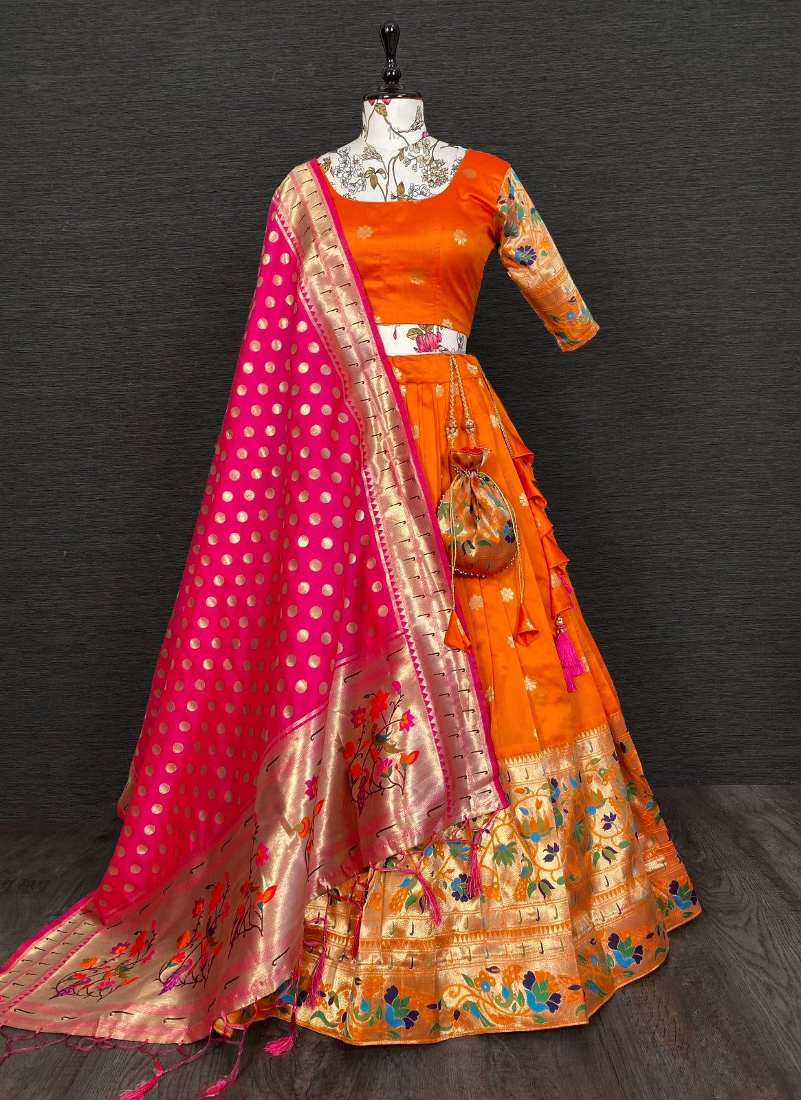 Jacquard Zari Weaving Paithani Silk Designer Lehenga Choli