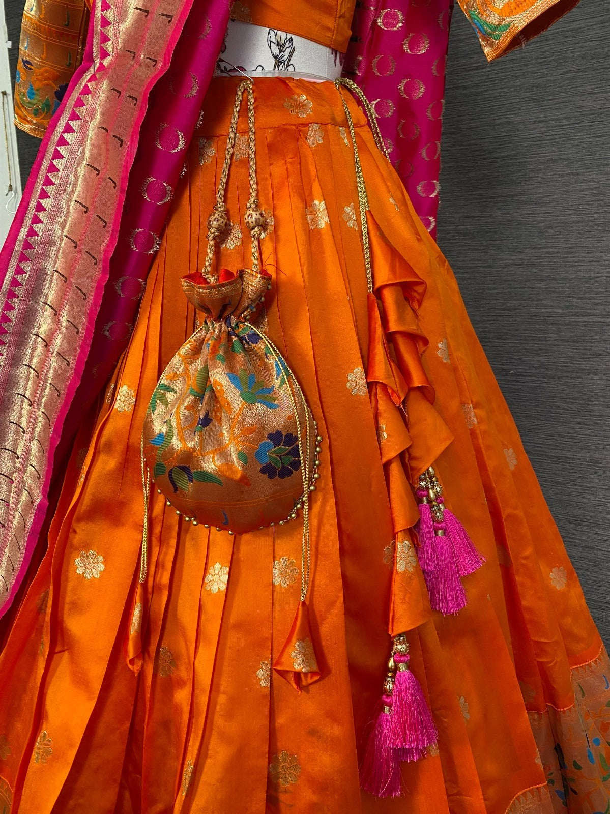Jacquard Zari Weaving Paithani Silk Designer Lehenga Choli
