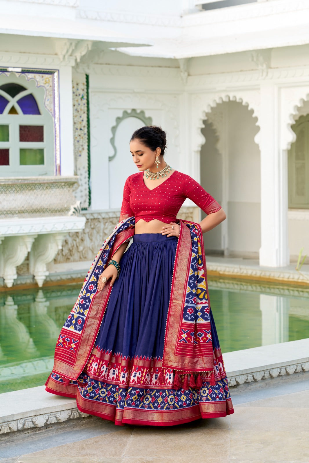 Blue Tussar Silk Patola Printed Foil Work Lehenga Choli