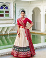 Off White Tussar Silk Patola Printed Foil Work Lehenga Choli