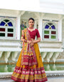 Yellow Tussar Silk Patola Printed Foil Work Lehenga Choli