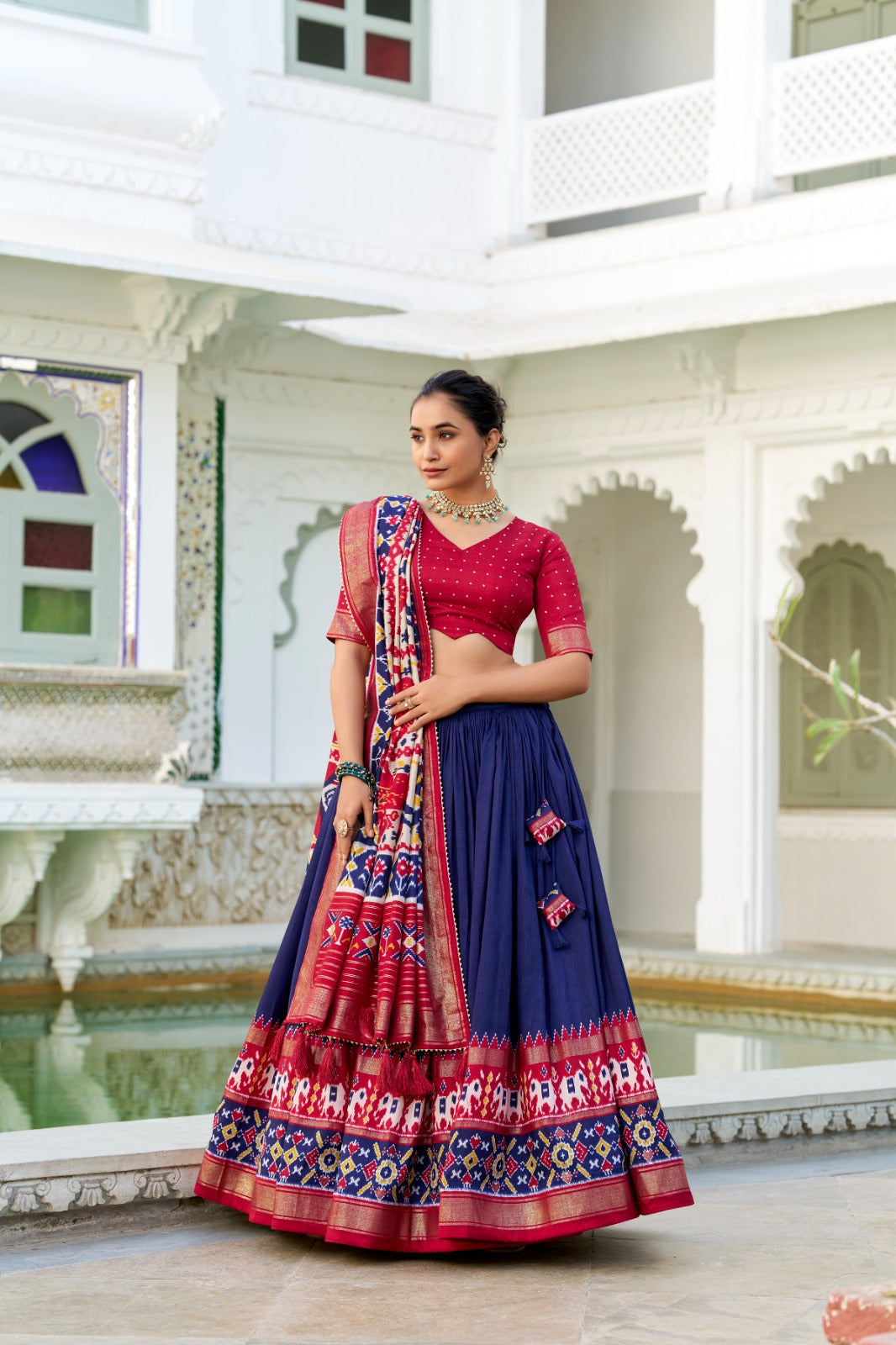 Blue Tussar Silk Patola Printed Foil Work Lehenga Choli