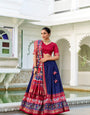 Blue Tussar Silk Patola Printed Foil Work Lehenga Choli