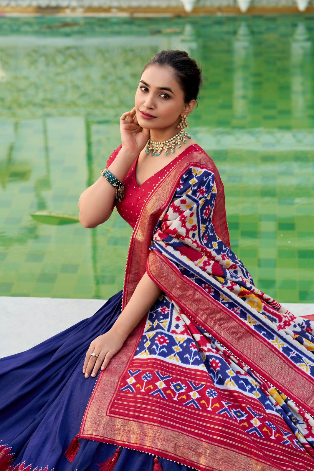 Blue Tussar Silk Patola Printed Foil Work Lehenga Choli