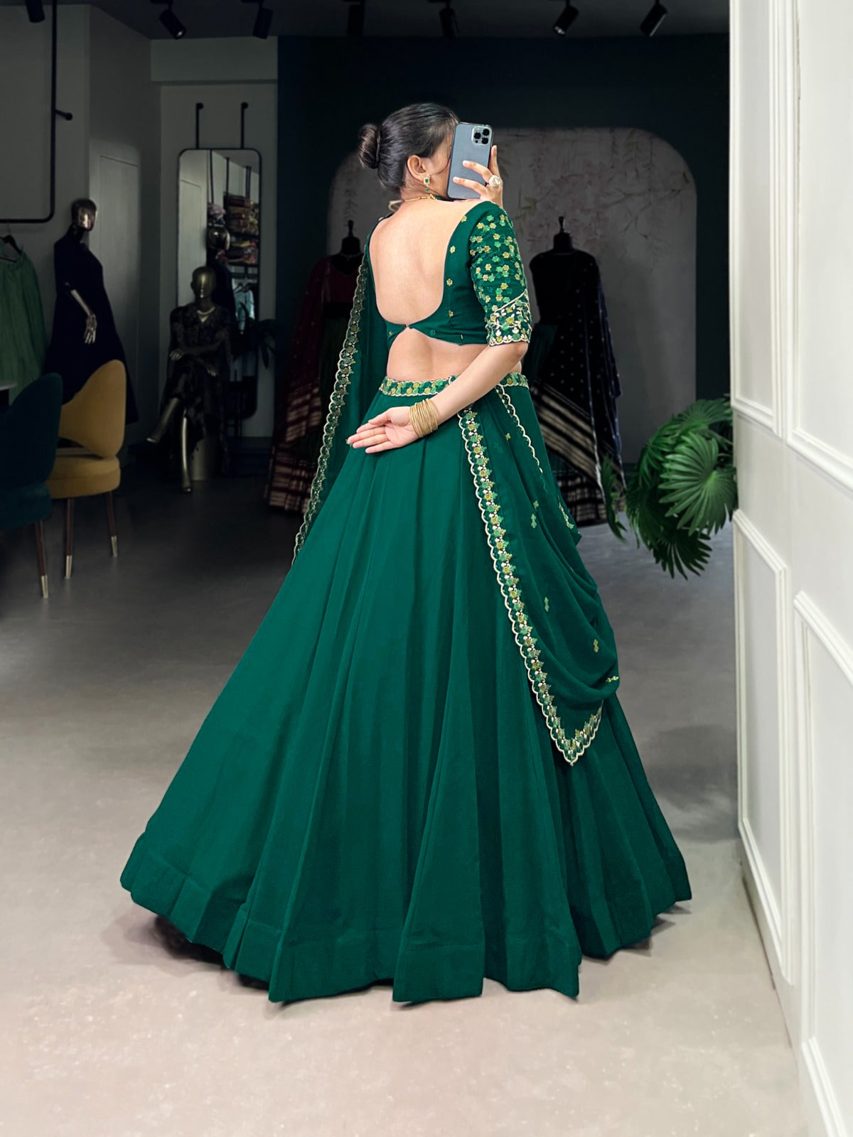 Memorial Green Thread embroidered Work Georgette Lehenga Choli
