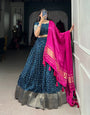 Navy Blue Zari Weaving Dola silk Lehenga Choli With Tassels