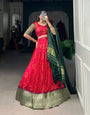 Ruby Zari Weaving Dola silk Lehenga Choli With Tassels