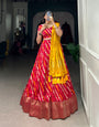 Red Zari Weaving Dola silk Lehenga Choli With Tassels