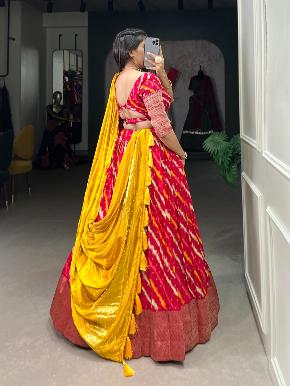 Red Zari Weaving Dola silk Lehenga Choli With Tassels