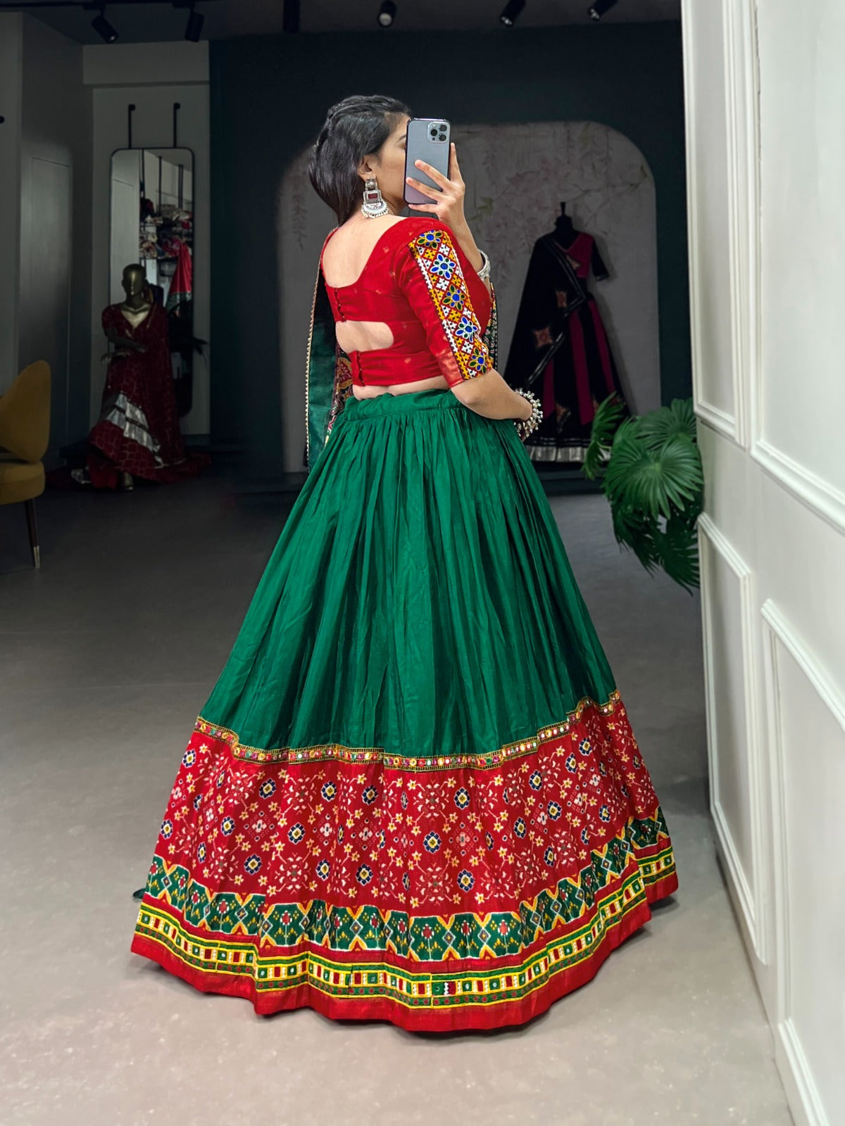 Green Dola Silk Printed With Foil Work Lehenga Choli