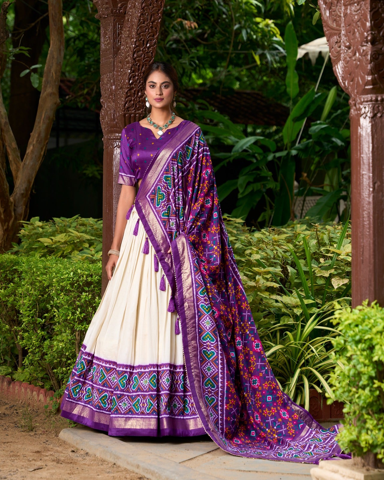 Purple Tussar Silk Patola Print Lehenga Choli