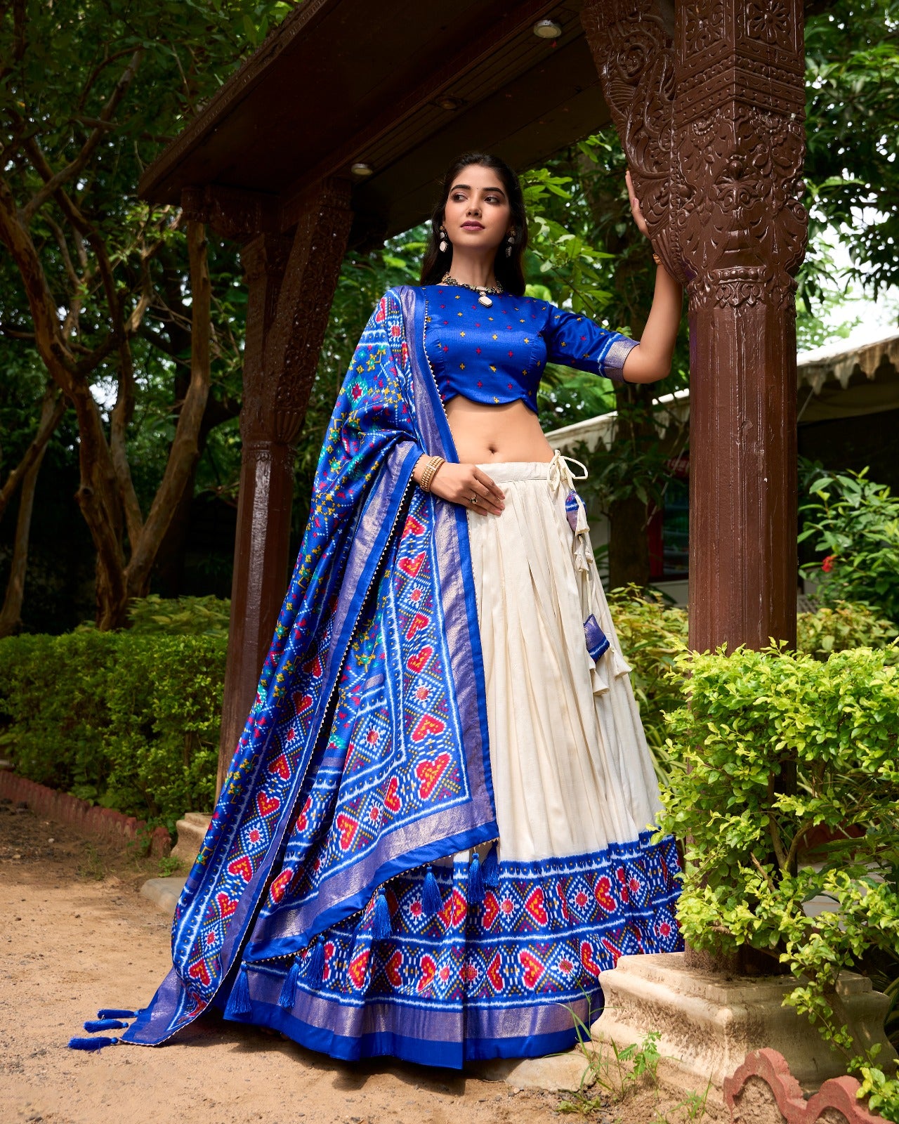 Royal Blue Tussar Silk Patola Print Lehenga Choli