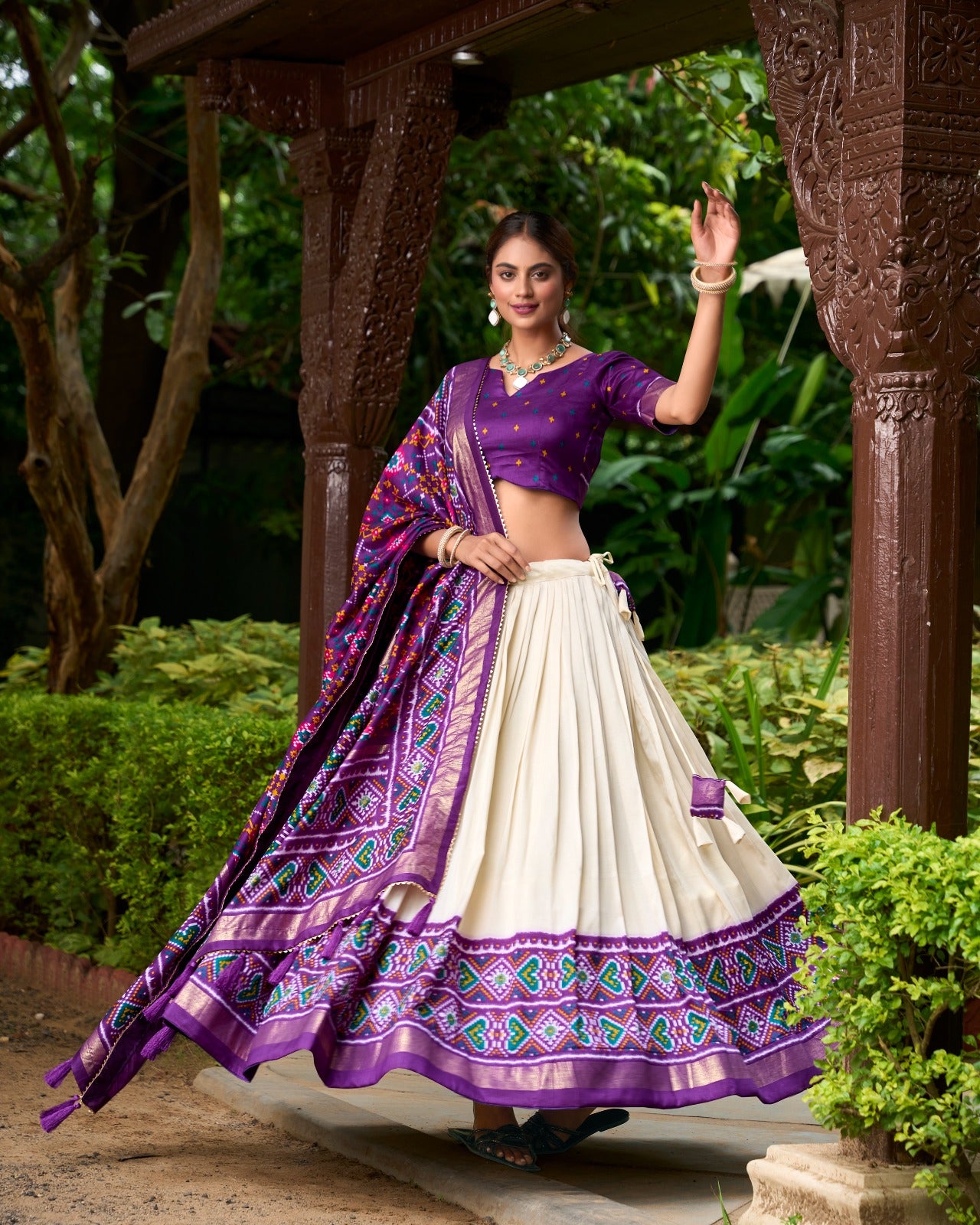 Purple Tussar Silk Patola Print Lehenga Choli