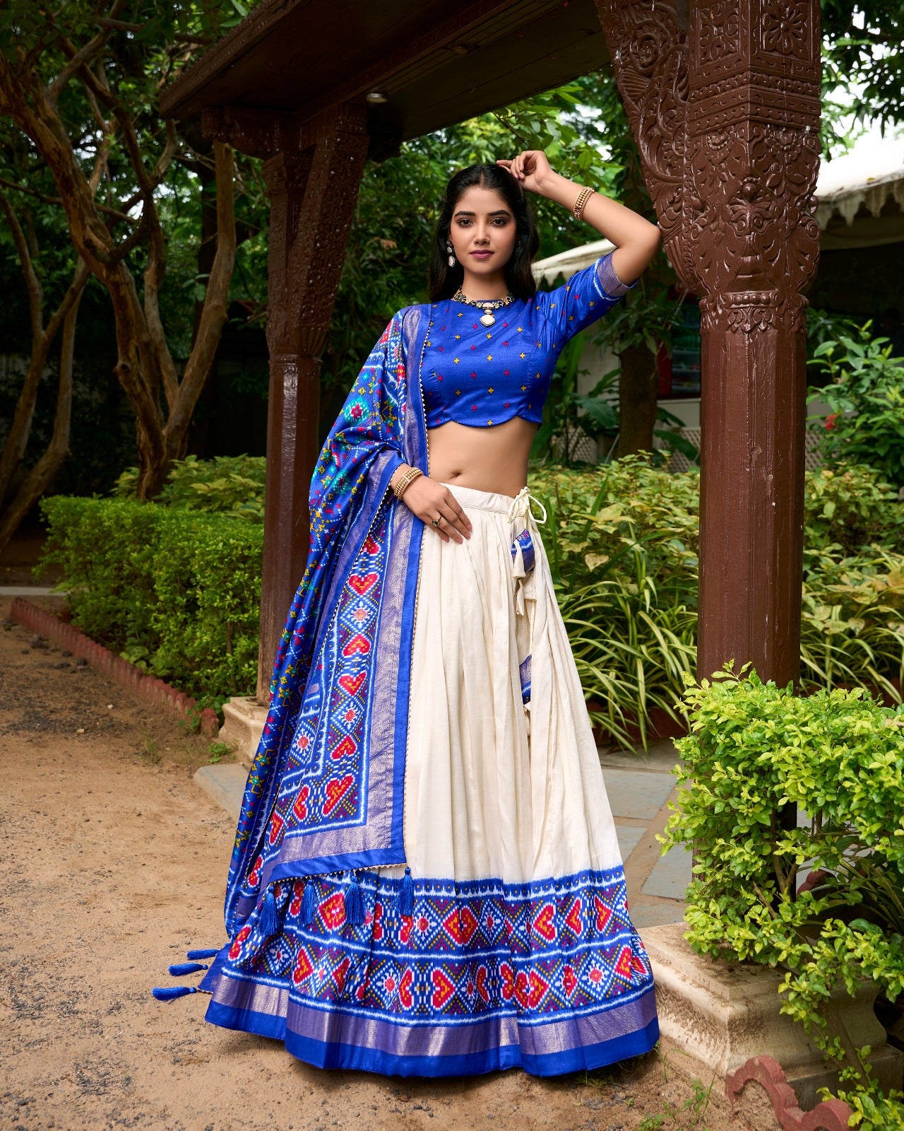Royal Blue Tussar Silk Patola Print Lehenga Choli