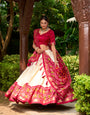 Red Tussar Silk Patola Print Lehenga Choli