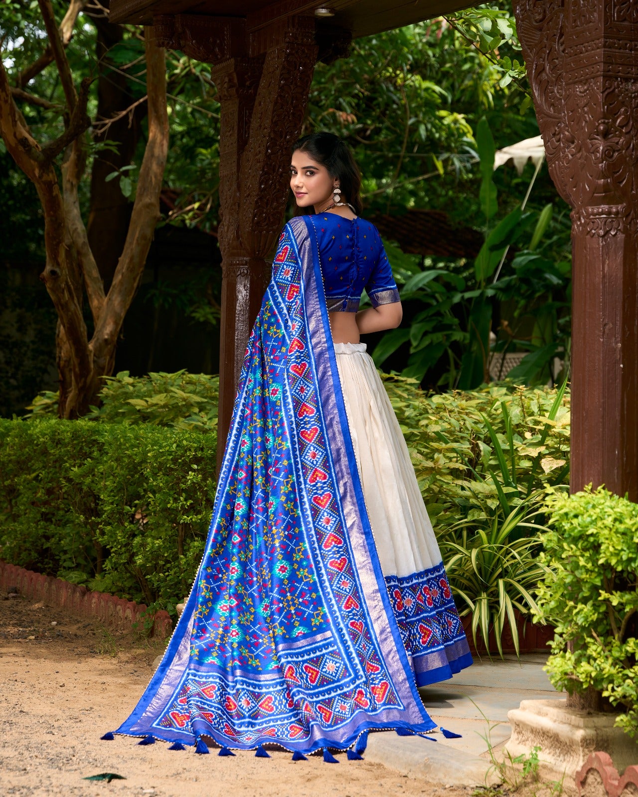 Royal Blue Tussar Silk Patola Print Lehenga Choli