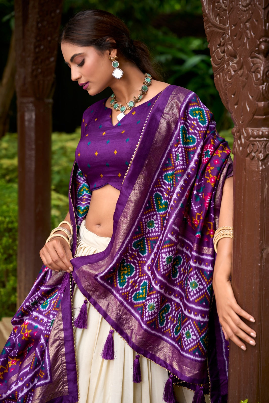 Purple Tussar Silk Patola Print Lehenga Choli