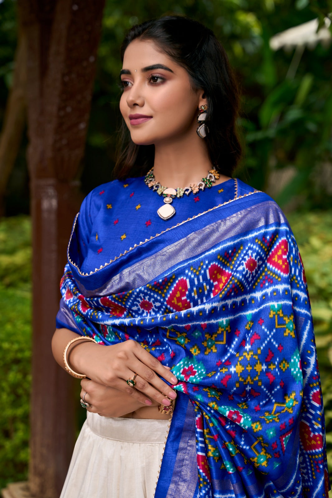 Royal Blue Tussar Silk Patola Print Lehenga Choli