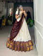 Wine Zari Weaving Chex Work Poly Cotton Lehenga Choli