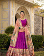 Purple Weaved Zari Jacquard Silk Paithani Lehenga Choli