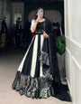 Black Printed With Paper Mirror Work Lace And Gota Patti Lehenga Choli