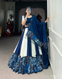 Blue Printed With Paper Mirror Work Lace And Gota Patti Lehenga Choli