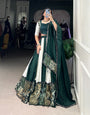 Green Printed With Paper Mirror Work Lace And Gota Patti Lehenga Choli