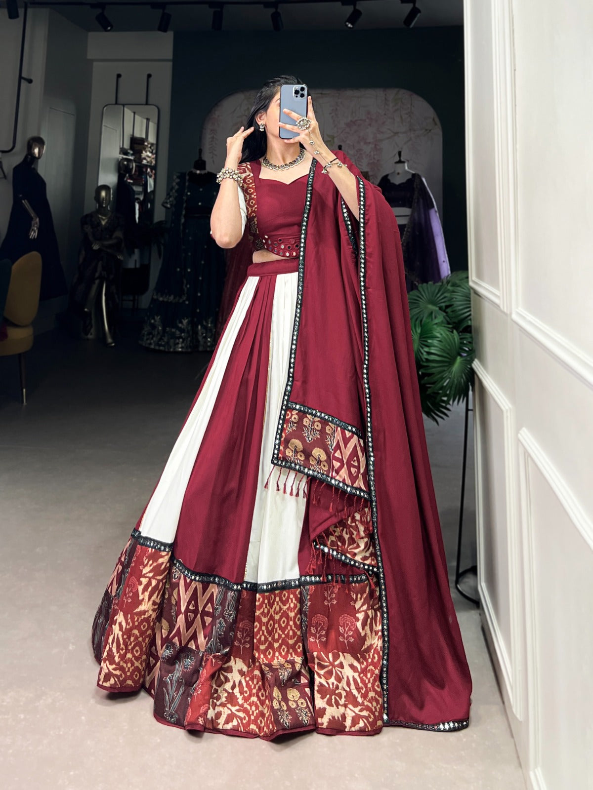 Maroon Printed With Paper Mirror Work Lace And Gota Patti Lehenga Choli