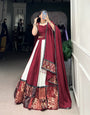 Maroon Printed With Paper Mirror Work Lace And Gota Patti Lehenga Choli