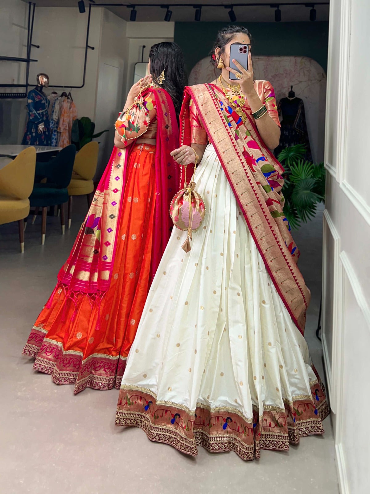 White Weaving Zari Work Paithani Silk Lehenga Choli