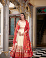 Off White Tussar Silk Printed With Foil Work Lehenga Choli
