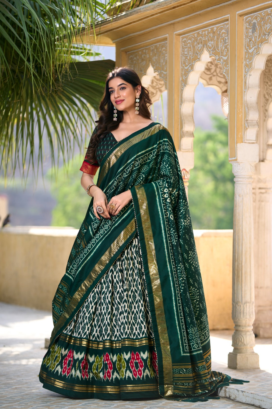 Tussar Silk Ikkat Print With Foil Work Lehenga Choli