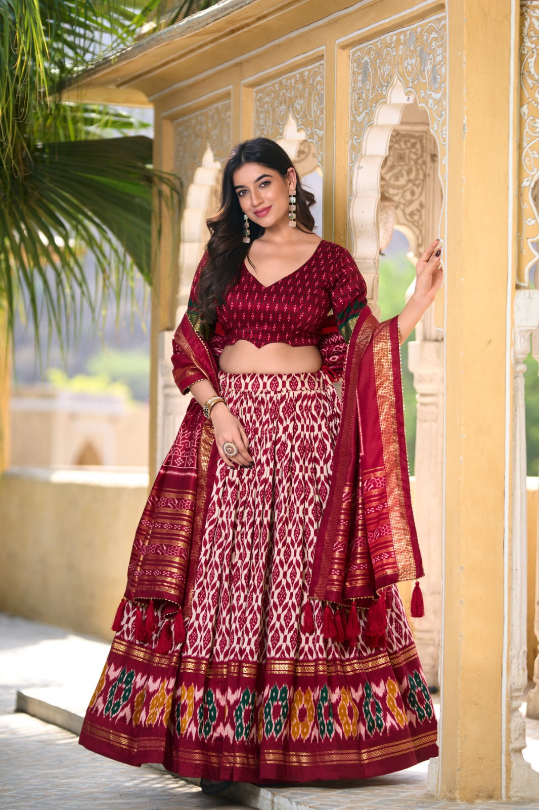 Tussar Silk Ikkat Print With Foil Work Lehenga Choli