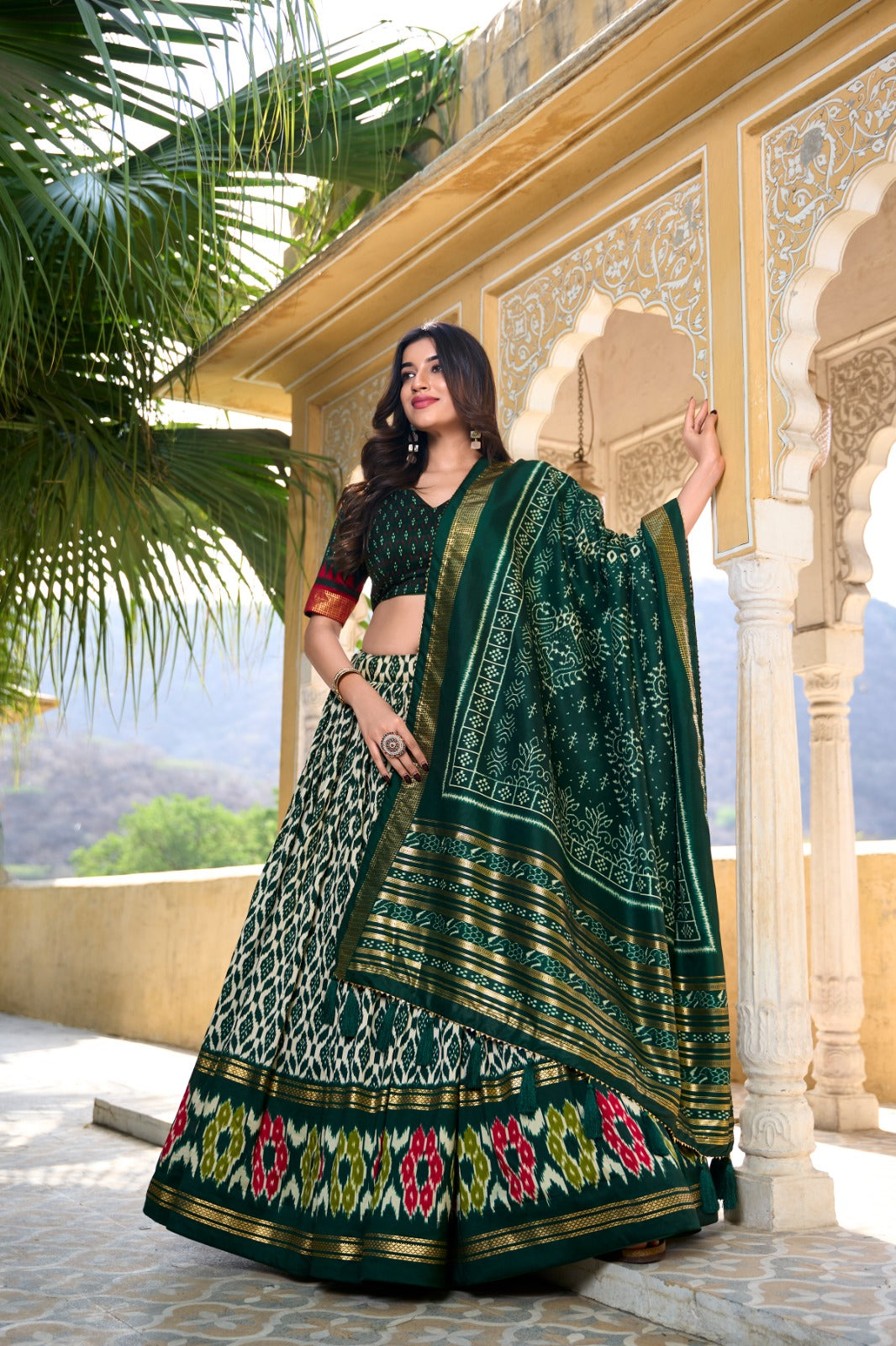 Tussar Silk Ikkat Print With Foil Work Lehenga Choli