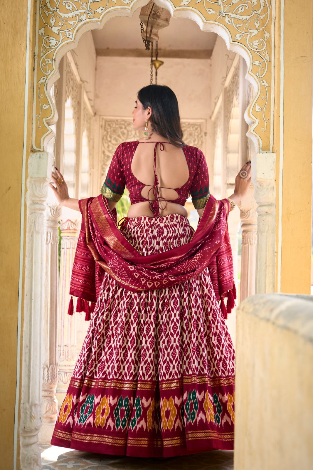 Tussar Silk Ikkat Print With Foil Work Lehenga Choli