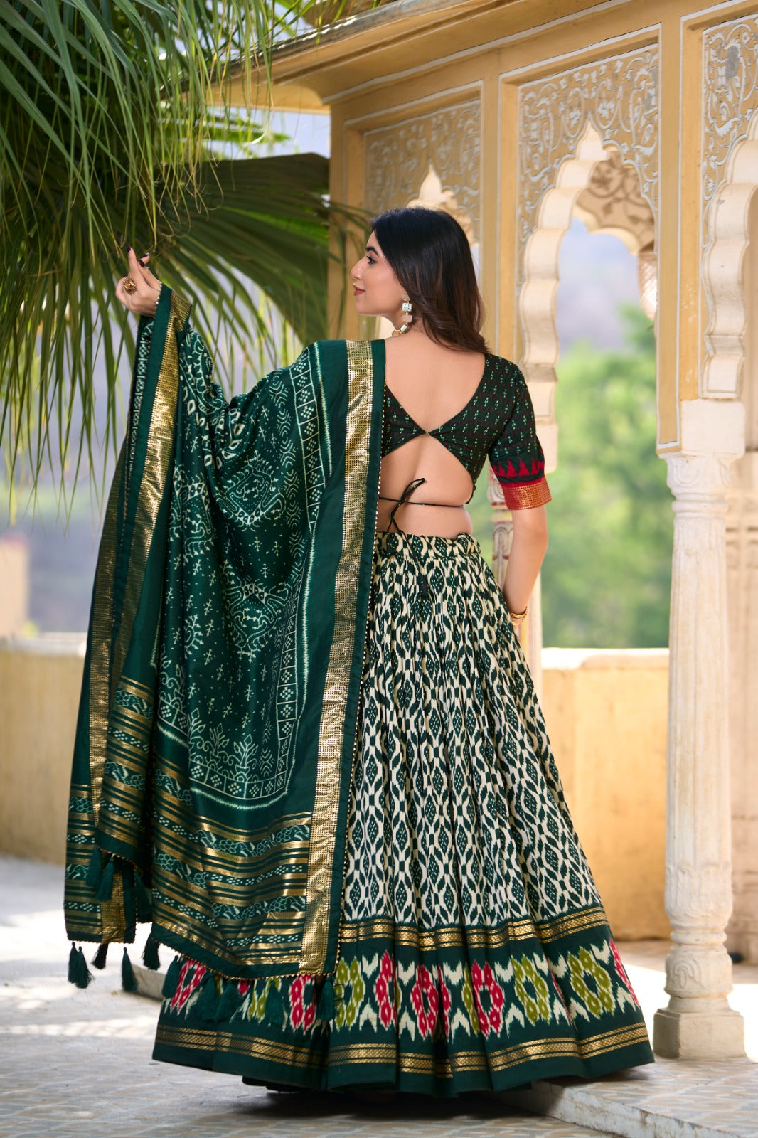 Tussar Silk Ikkat Print With Foil Work Lehenga Choli