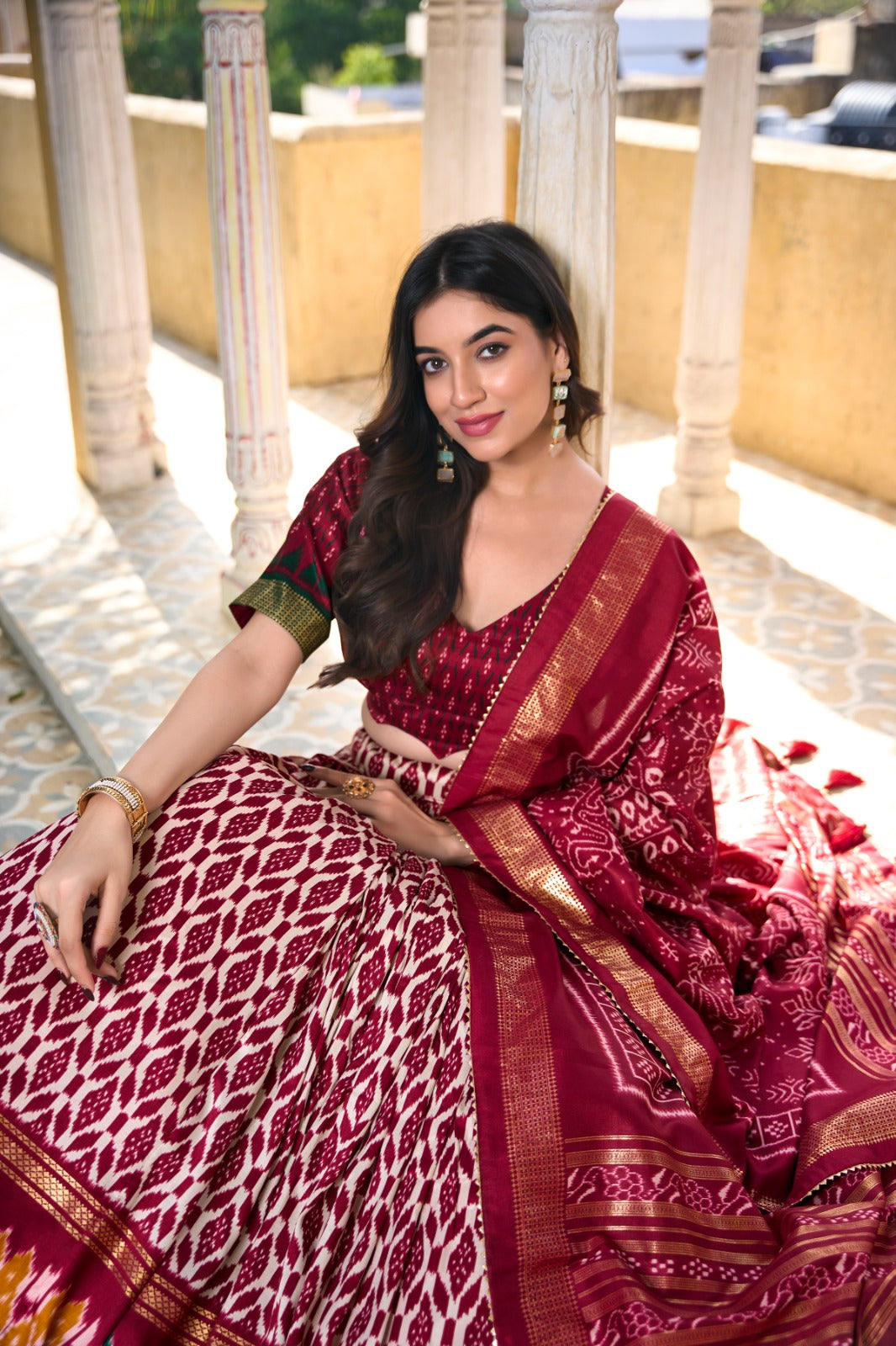 Tussar Silk Ikkat Print With Foil Work Lehenga Choli