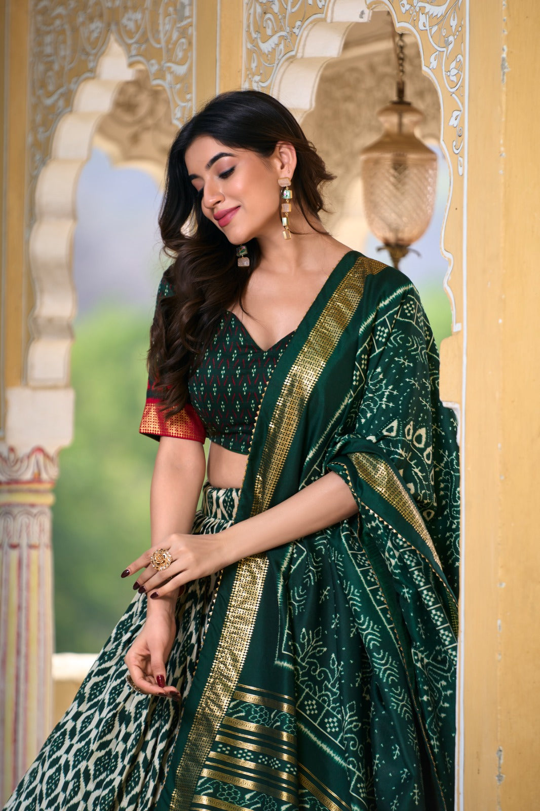 Tussar Silk Ikkat Print With Foil Work Lehenga Choli