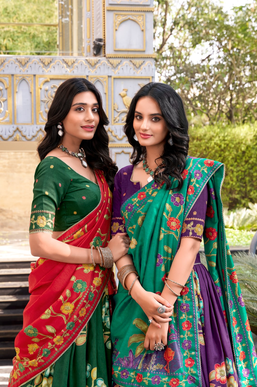 Green Tussar Silk Printed And Foil Work With Lace Border Lehenga Choli
