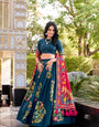 Pestal Blue Tussar Silk Printed And Foil Work With Lace Border Lehenga Choli
