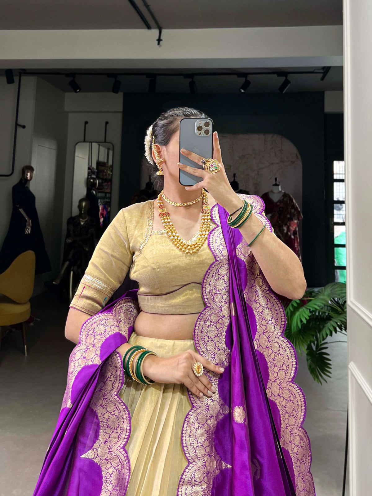 Erode Zari Weaving Plain With Paithani Lace Border Lehenga Choli