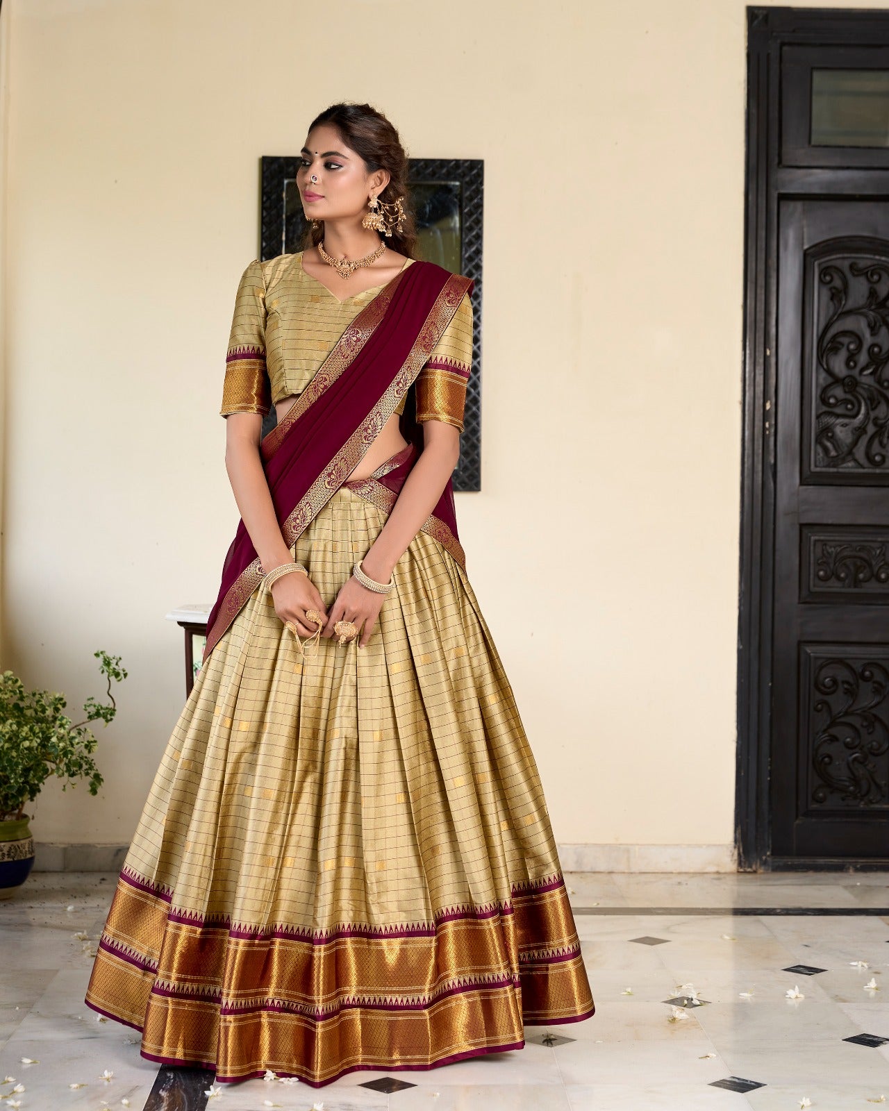Cream Cotton Silk Weaving Work With Paithani Feel Lehenga Choli