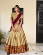 Cream Cotton Silk Weaving Work With Paithani Feel Lehenga Choli