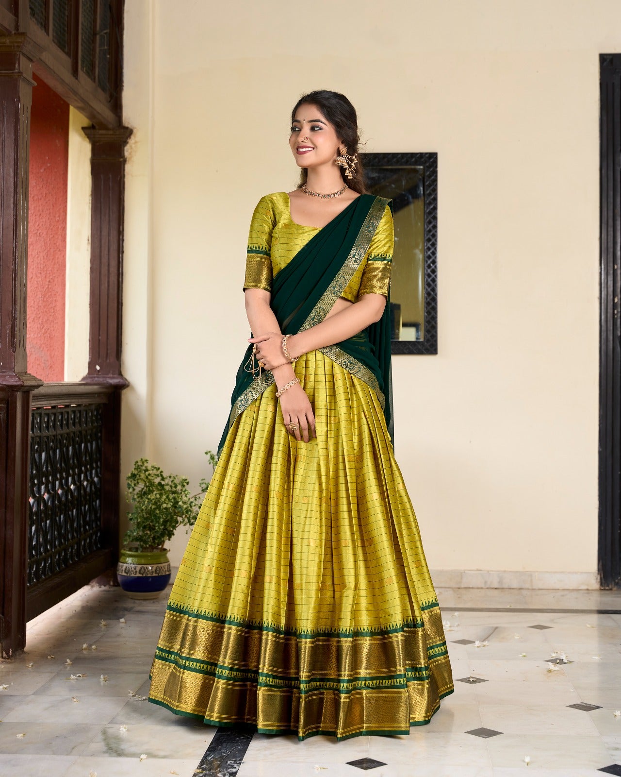 mehndi Cotton Silk Weaving Work With Paithani Feel Lehenga Choli