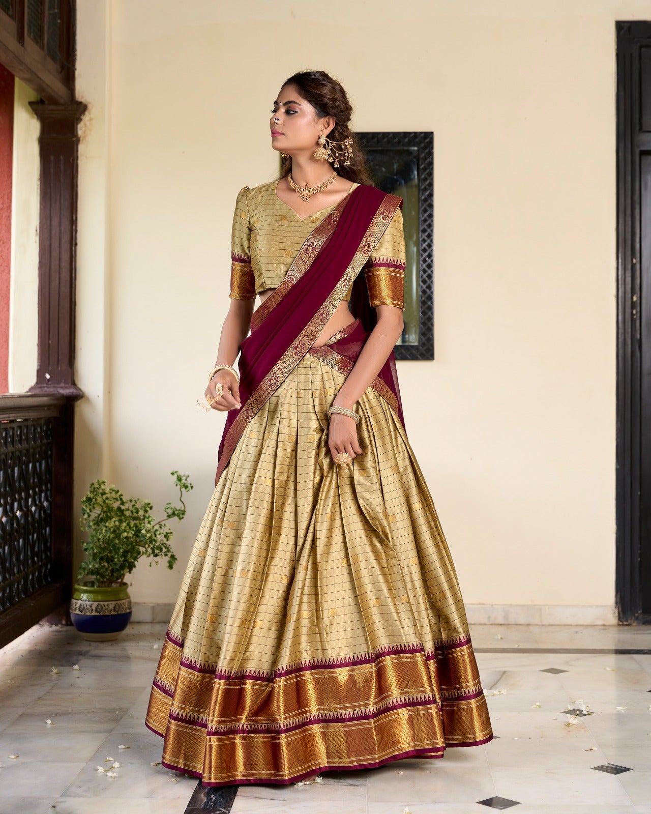 Cream Cotton Silk Weaving Work With Paithani Feel Lehenga Choli