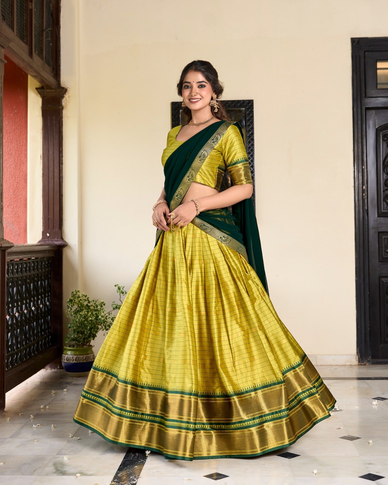 mehndi Cotton Silk Weaving Work With Paithani Feel Lehenga Choli