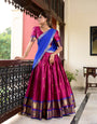 Hot Pink Cotton Silk Weaving Work With Paithani Feel Lehenga Choli