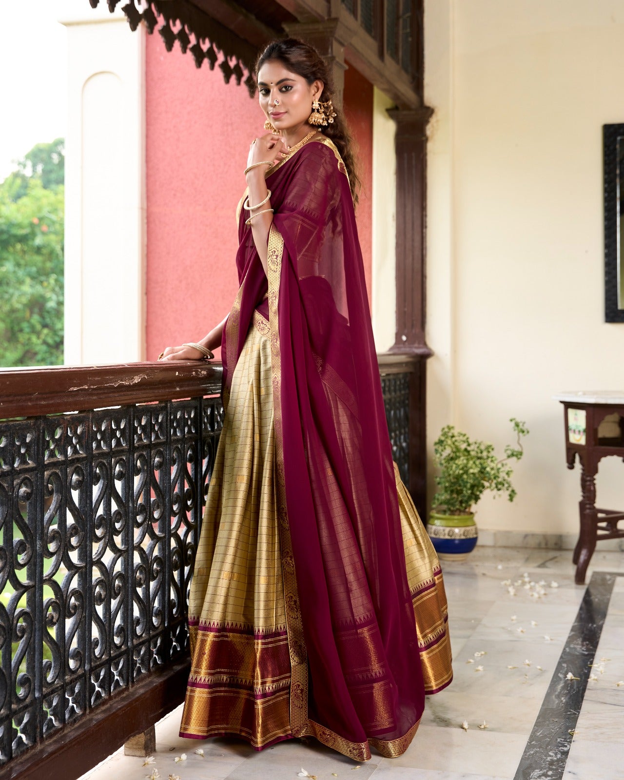 Cream Cotton Silk Weaving Work With Paithani Feel Lehenga Choli