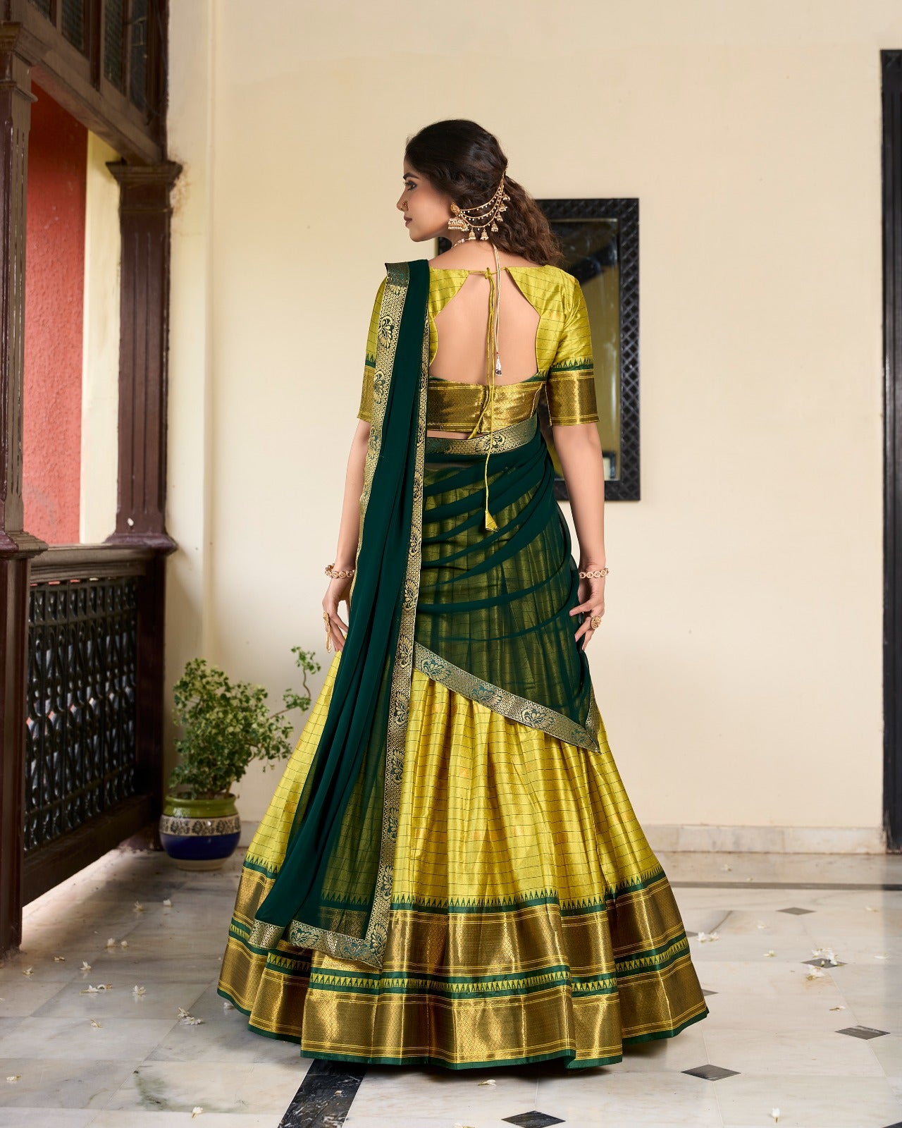 mehndi Cotton Silk Weaving Work With Paithani Feel Lehenga Choli