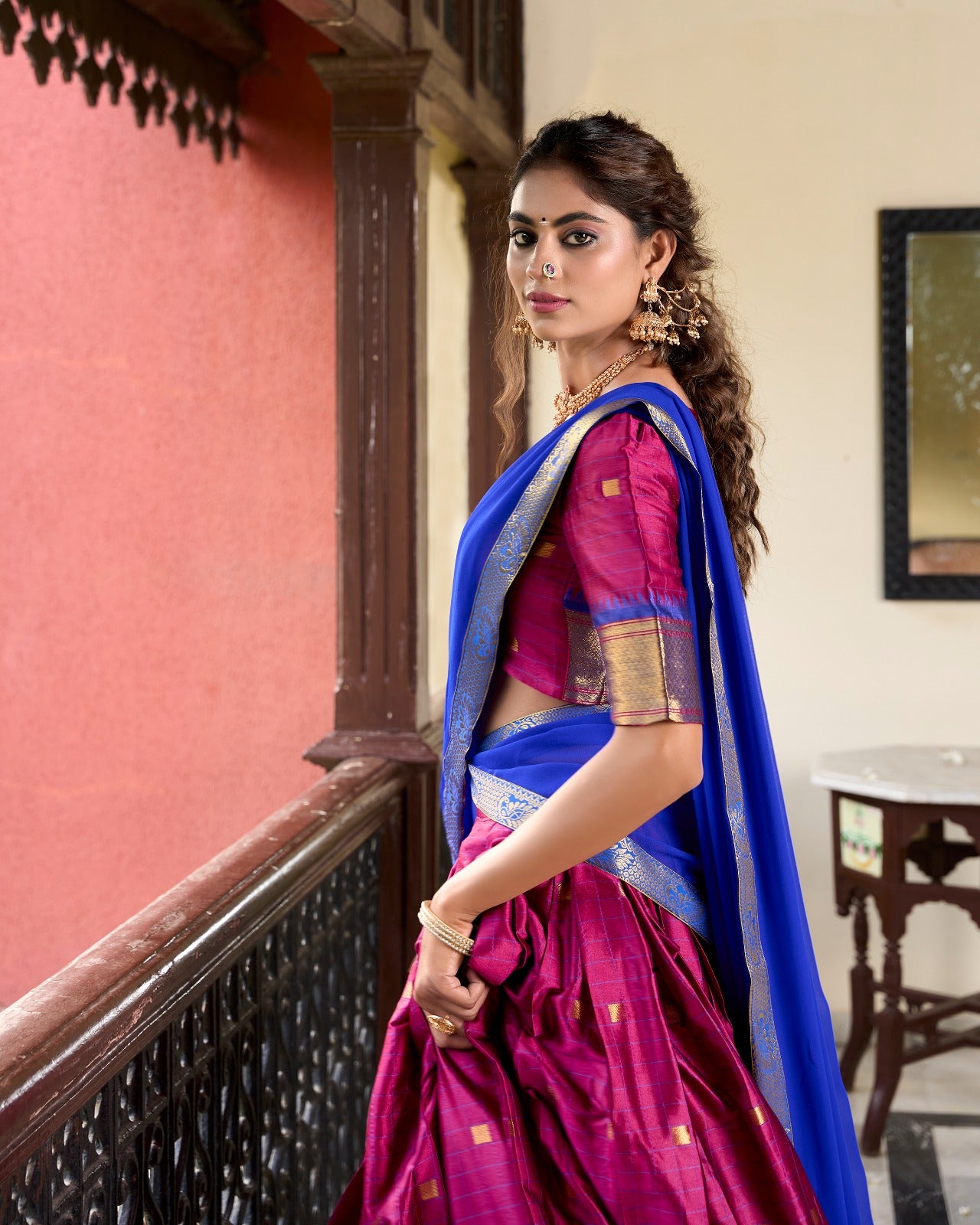 Hot Pink Cotton Silk Weaving Work With Paithani Feel Lehenga Choli